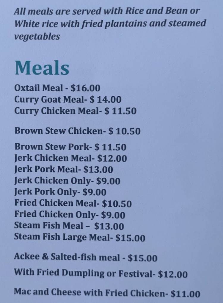Jamerican Cuisine Food Truck menu page 1